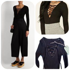 NWT All Saints Tamsin Lace Up Ribbed Top/Sweater